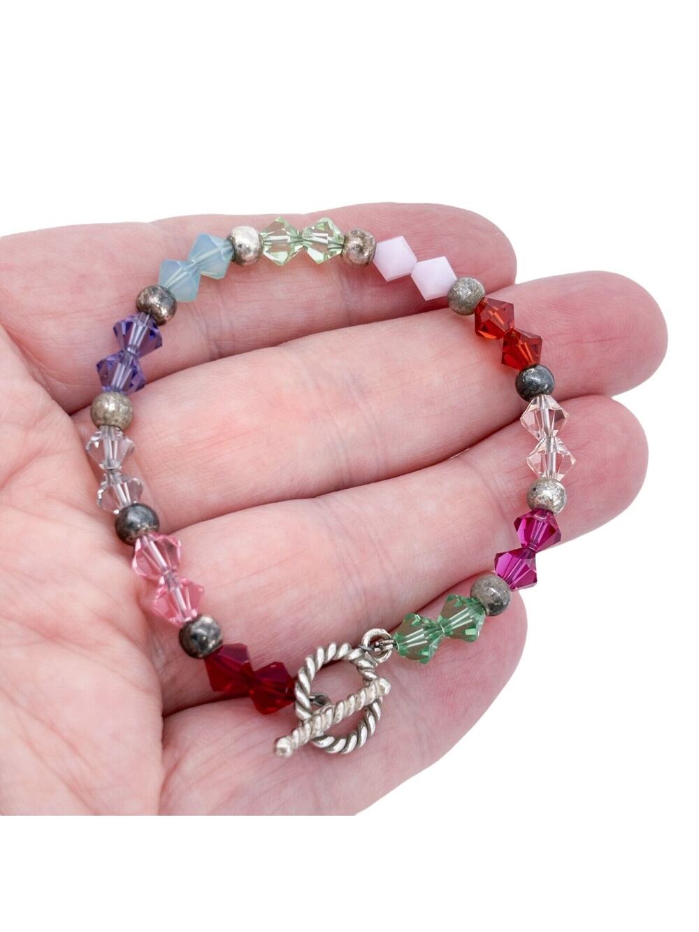 Vintage Multi-Color Crystal Bead Toggle Bracelet 7"